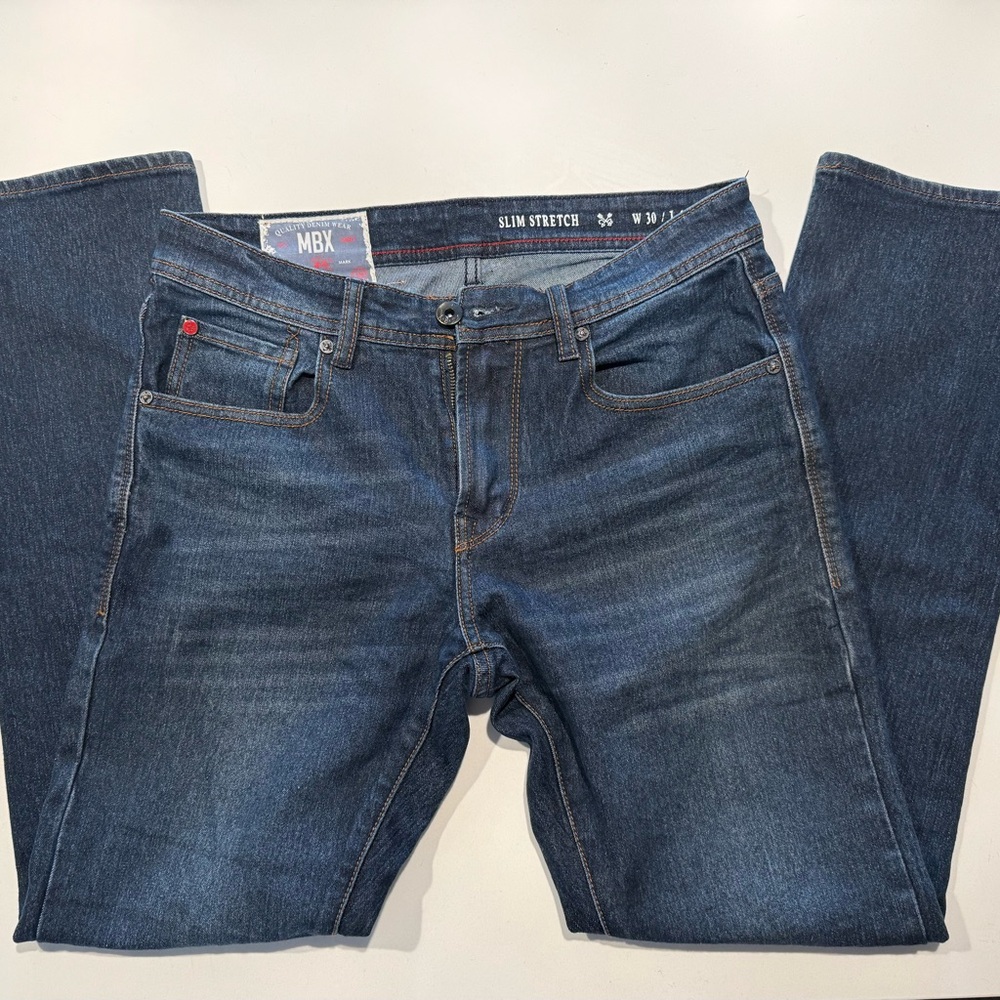 MBX Men's Slim Stretch Straight Jeans - Indigo 30x30